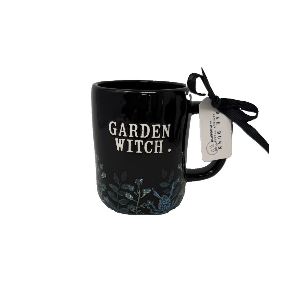 Rae Dunn "Garden Witch" 16 oz Black Floral Mug | NWT